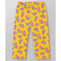 Babyhug Cotton Knit Full Sleeves Top & Pyjama Co-Ord Night Suit With Watermelon Print - Yellow