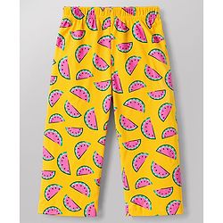 Babyhug Cotton Knit Full Sleeves Top & Pyjama Co-Ord Night Suit With Watermelon Print - Yellow