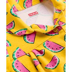 Babyhug Cotton Knit Full Sleeves Top & Pyjama Co-Ord Night Suit With Watermelon Print - Yellow