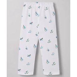 Babyhug Cotton Knit Full Sleeves Aeroplane Printed Co-Ords Shirt & Pyjama Night Suit - White