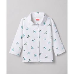 Babyhug Cotton Knit Full Sleeves Aeroplane Printed Co-Ords Shirt & Pyjama Night Suit - White