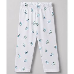 Babyhug Cotton Knit Full Sleeves Aeroplane Printed Co-Ords Shirt & Pyjama Night Suit - White