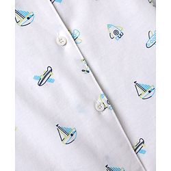 Babyhug Cotton Knit Full Sleeves Aeroplane Printed Co-Ords Shirt & Pyjama Night Suit - White