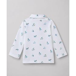Babyhug Cotton Knit Full Sleeves Aeroplane Printed Co-Ords Shirt & Pyjama Night Suit - White