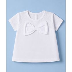 Babyhug 100% Cotton Woven Half Sleeves Top with Bow Detailing - White