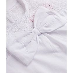 Babyhug 100% Cotton Woven Half Sleeves Top with Bow Detailing - White