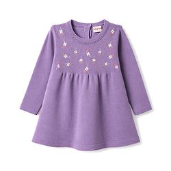 Babyhug Sweater-knit Full Sleeves Woollen Dress with Floral Embroidery - Lavender