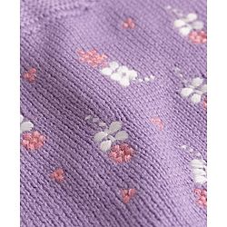 Babyhug Sweater-knit Full Sleeves Woollen Dress with Floral Embroidery - Lavender