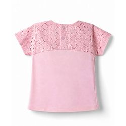 Babyhug 100% Cotton Woven Half Sleeves Top with Schiffli & Bow Detailing - Pink