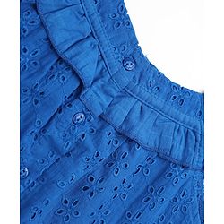 Babyhug 100% Cotton Woven Top with Sleeveless and Floral Schiffli Detailing - Blue