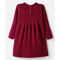 Babyhug Cable Sweater-knit Full Sleeves Woolen Dress with Knot - Maroon