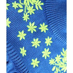Babyhug Sweater-knit Full Sleeves Dress With Floral Embroidered - Royal Blue