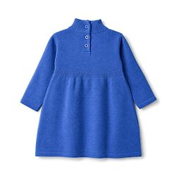 Babyhug Sweater-knit Full Sleeves Dress With Floral Embroidered - Royal Blue