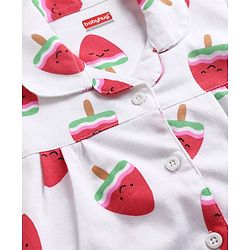 Babyhug 100% Cotton Knit Full Sleeves Watermelon Shaped Popsicles Printed Co-Ords Shirt & Pyjama Night Suit - White & Red