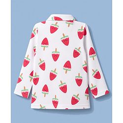 Babyhug 100% Cotton Knit Full Sleeves Watermelon Shaped Popsicles Printed Co-Ords Shirt & Pyjama Night Suit - White & Red