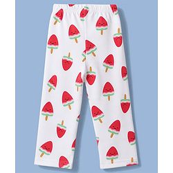 Babyhug 100% Cotton Knit Full Sleeves Watermelon Shaped Popsicles Printed Co-Ords Shirt & Pyjama Night Suit - White & Red