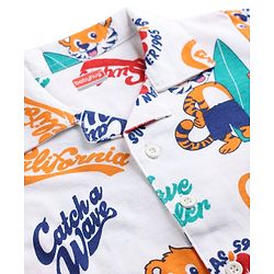 Babyhug 100% Cotton Knit Full Sleeves Animal & Surf Theme Printed Co-Ords Shirt & Pyjama Night Suit - White