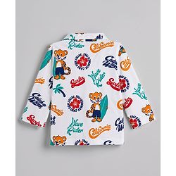 Babyhug 100% Cotton Knit Full Sleeves Animal & Surf Theme Printed Co-Ords Shirt & Pyjama Night Suit - White