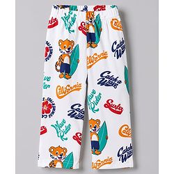 Babyhug 100% Cotton Knit Full Sleeves Animal & Surf Theme Printed Co-Ords Shirt & Pyjama Night Suit - White