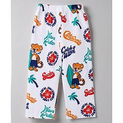 Babyhug 100% Cotton Knit Full Sleeves Animal & Surf Theme Printed Co-Ords Shirt & Pyjama Night Suit - White
