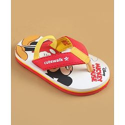 Cute Walk by Babyhug Disney Flip Flops with Back Strap & Mickey Mouse Print - Red