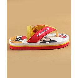 Cute Walk by Babyhug Disney Flip Flops with Back Strap & Mickey Mouse Print - Red
