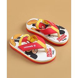Cute Walk by Babyhug Disney Flip Flops with Back Strap & Mickey Mouse Print - Red