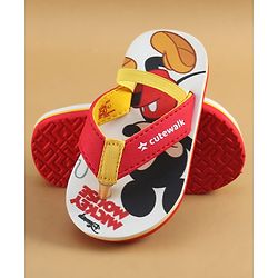 Cute Walk by Babyhug Disney Flip Flops with Back Strap & Mickey Mouse Print - Red