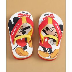 Cute Walk by Babyhug Disney Flip Flops with Back Strap & Mickey Mouse Print - Red