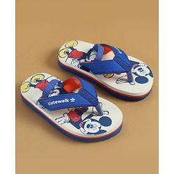 Cute Walk by Babyhug Disney Flip Flops with Back Strap & Mickey Mouse Print - Blue