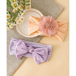 Babyhug Headbands With Floral and Bow Applique Pack of 2 -Purple, Peach