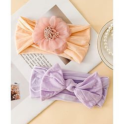 Babyhug Headbands With Floral and Bow Applique Pack of 2 -Purple, Peach