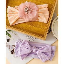 Babyhug Headbands With Floral and Bow Applique Pack of 2 -Purple, Peach