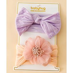 Babyhug Headbands With Floral and Bow Applique Pack of 2 -Purple, Peach