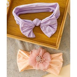 Babyhug Headbands With Floral and Bow Applique Pack of 2 -Purple, Peach