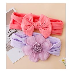 Babyhug Headbands With Floral and Bow Applique Pack of 2 -Purple, Peach