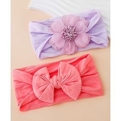 Babyhug Headbands With Floral and Bow Applique Pack of 2 -Purple, Peach