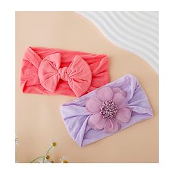 Babyhug Headbands With Floral and Bow Applique Pack of 2 -Purple, Peach