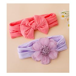 Babyhug Headbands With Floral and Bow Applique Pack of 2 -Purple, Peach