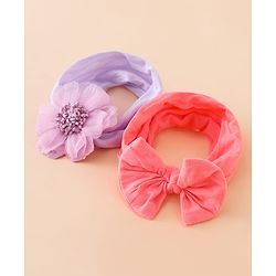 Babyhug Headbands With Floral and Bow Applique Pack of 2 -Purple, Peach