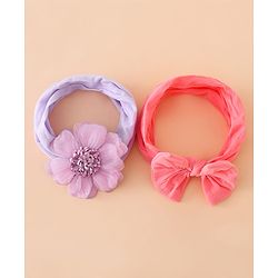 Babyhug Headbands With Floral and Bow Applique Pack of 2 -Purple, Peach