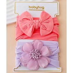 Babyhug Headbands With Floral and Bow Applique Pack of 2 -Purple, Peach