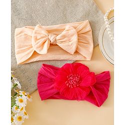 Babyhug Headbands With Floral and Bow Applique Pack of 2 -Purple, Peach