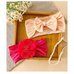 Babyhug Headbands With Floral and Bow Applique Pack of 2 -Purple, Peach