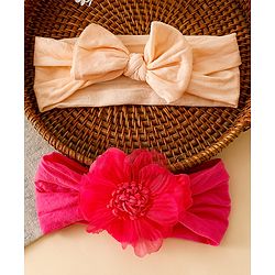 Babyhug Headbands With Floral and Bow Applique Pack of 2 -Purple, Peach