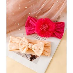 Babyhug Headbands With Floral and Bow Applique Pack of 2 -Purple, Peach