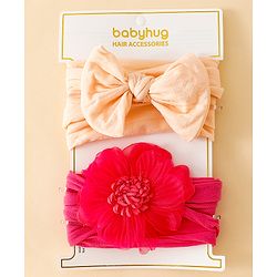 Babyhug Headbands With Floral and Bow Applique Pack of 2 -Purple, Peach