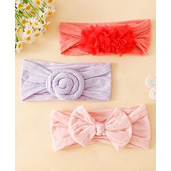 Babyhug Set Of 3 Bow Applique Detailed Headbands - Pink,Red ,Purple