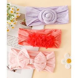 Babyhug Set Of 3 Bow Applique Detailed Headbands - Pink,Red ,Purple