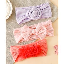 Babyhug Set Of 3 Bow Applique Detailed Headbands - Pink,Red ,Purple